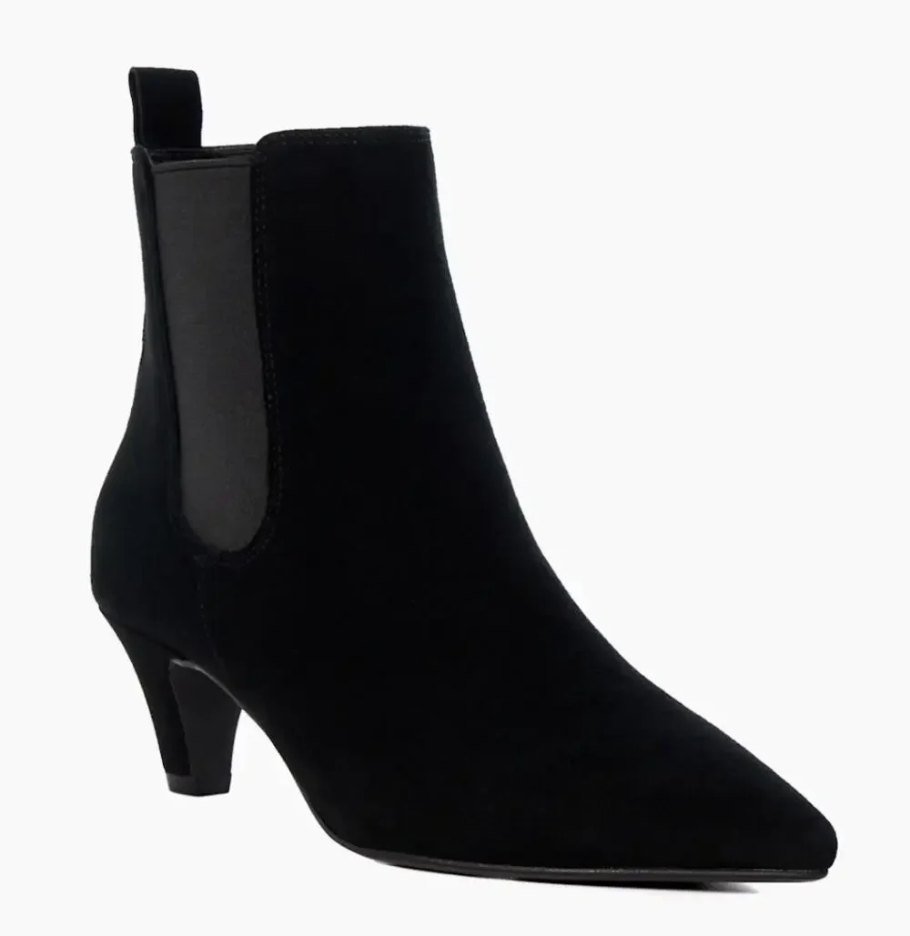 Dune London Comfort Kitten Chelsea Ankle Boot Black Suede Sz 7.5/8 US 38 EU NIB